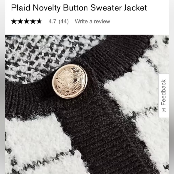“Express” Chic plaid white/black sweater jacket with novelty buttons; XS; NWOT - Picture 7 of 13